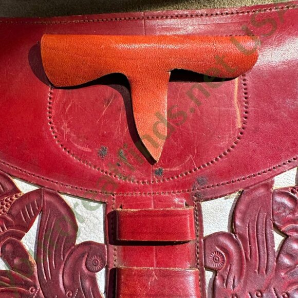 Vintage Mexican Red & White Leather Shoulder Bag Purse - Picture 8 of 14